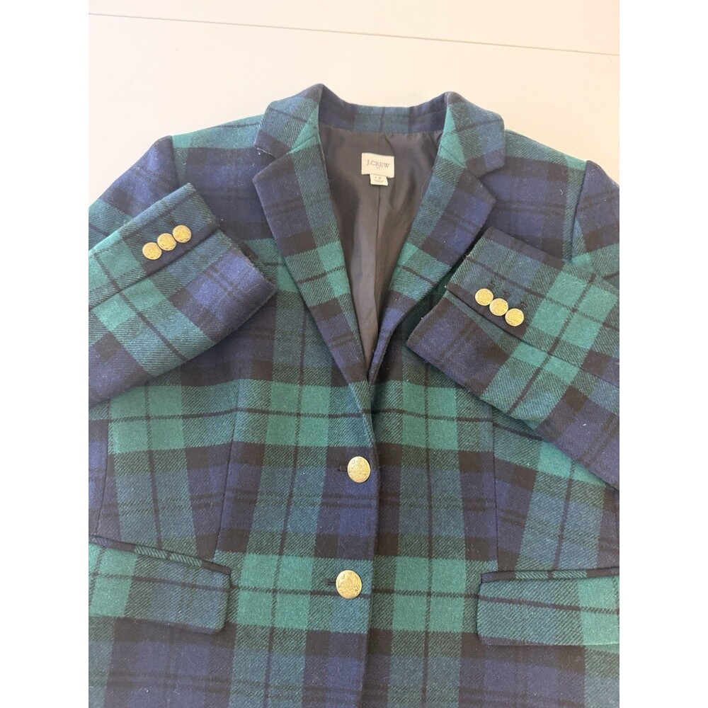 J.Crew Women’s Plaid Blazer Jacket Size 12 Wool Blend Green Tartan Gold Buttons - Picture 9 of 16